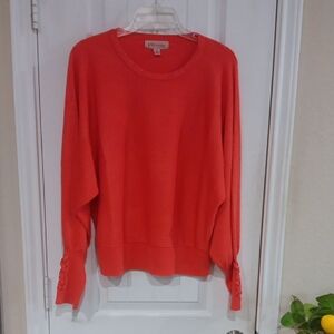 Philosophy Bright Orange Crew Neck Sweater w Dolman Sleeve & Laced Long Cuff